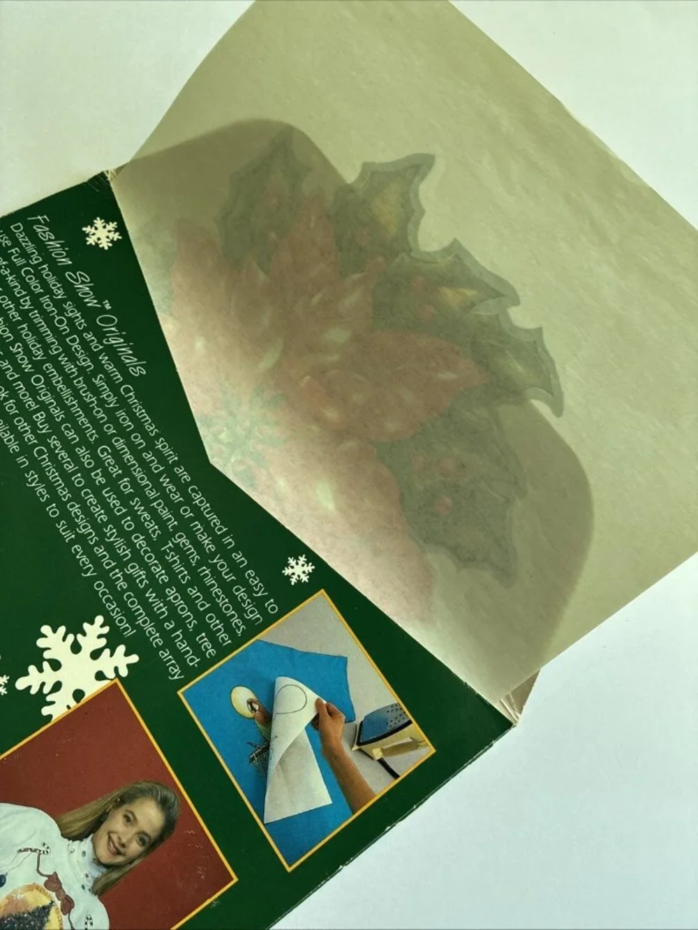 Vintage 1991 Plaid Christmas Poinsettia Iron On Transfer Full Color Design